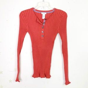 Sundance Henley ribbed long sleeve sweater